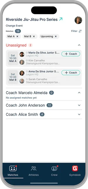 Coach Companion screen: Assign Coaches
