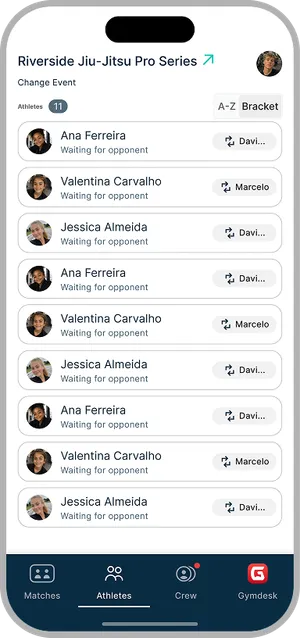Coach Companion screen: Manage Athletes