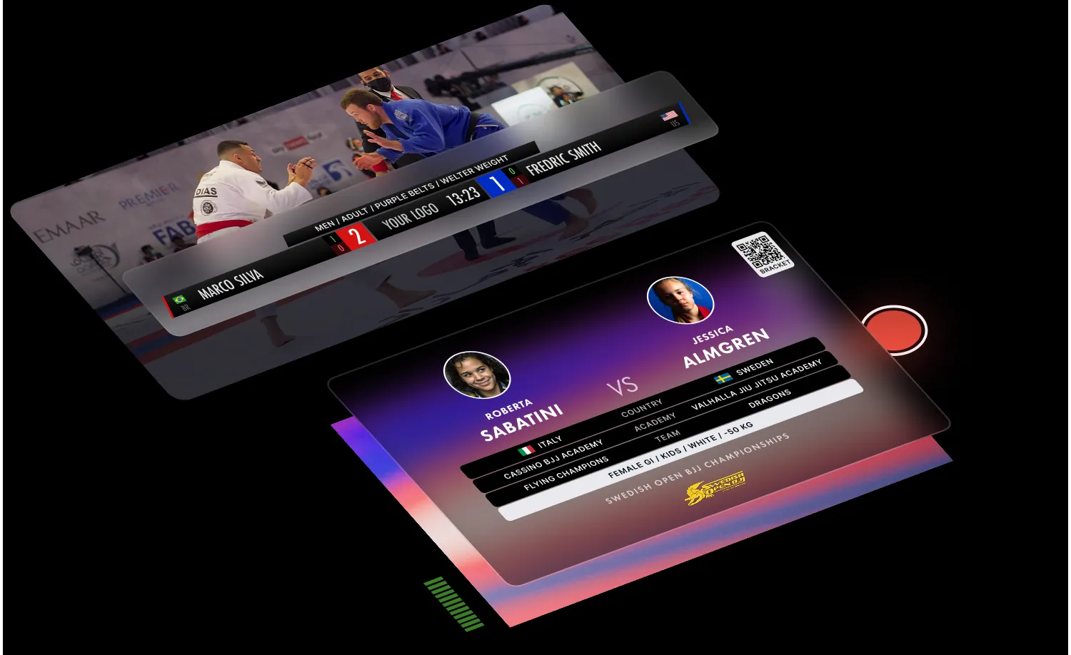 Smoothstreamer screens with a live scoreboard overlay and QR pairing