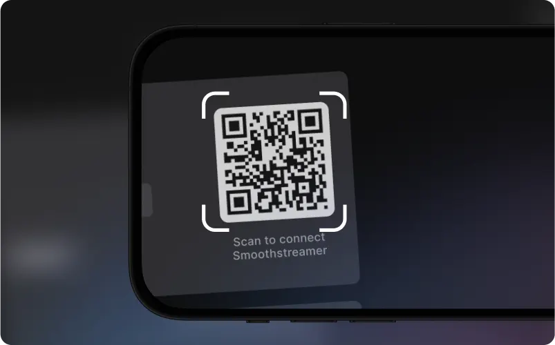 A phone scanning the QR code to connect Smoothstreamer
